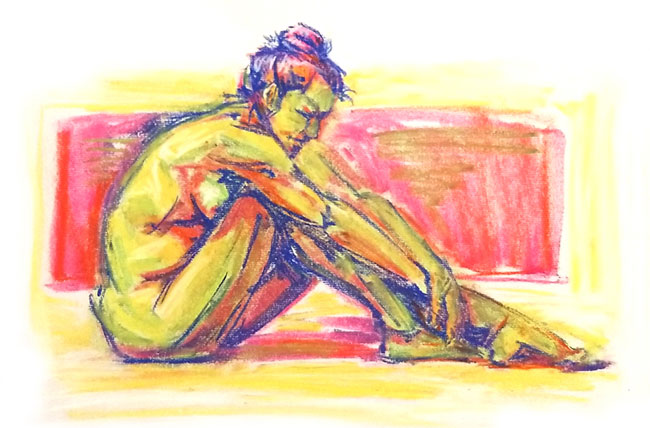 pastel colorful female nude life drawing