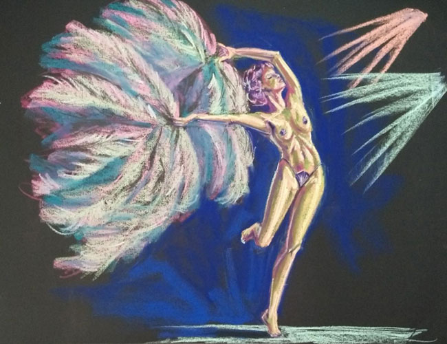 pastel drawing fan dancer