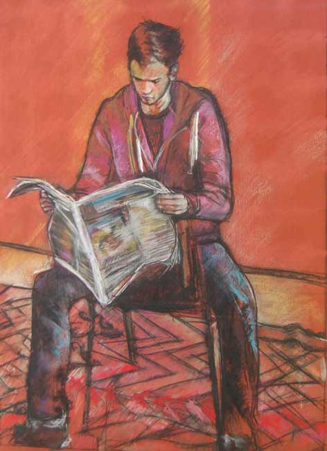pastel drawing man reading